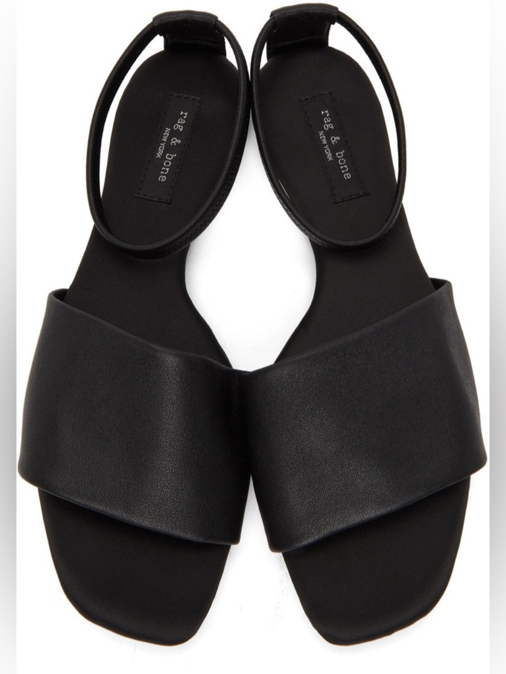 RAG & BONE Ellory Leather Ankle-Cuff Flat Sandals | Black Lambskin | Size 38